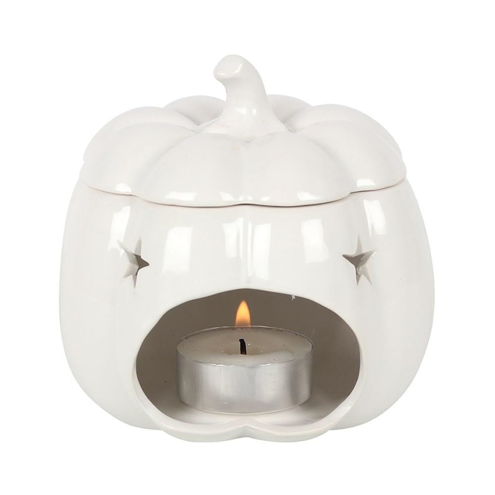 Tech Island White Wax Burner, Pumpkin Ceramic Wax Melt Burners, Wax Melts, Aromatherapy Diffuser, Oil Diffuser, Essential Oil For Diffusers For Home Decor, Air Fresheners, Room Décor (White)
