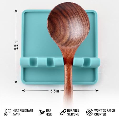 Image of Zulay Kitchen Silicone Utensil Rest with Drip Pad for Multiple Utensils - BPA-Free, Heat-Resistant Spoon Rest & Spoon Holder for Stove Top - Kitchen Utensil Holder for Ladles & Tongs - Aqua Sky