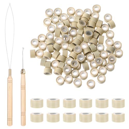 Abeillo 200 extension per capelli da 4,0 mm, con nanorelli in silicone, con micro anelli, con ago, colore bianco