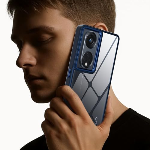 Image of A rtistque Frosted Translucent Back Cover Case for Oppo Reno 8T 5G | Chrome Ring Design | Premium Matte Finish | Shockproof TPU | Slim Protective Design | Oppo Reno 8T Back Cover - Blue