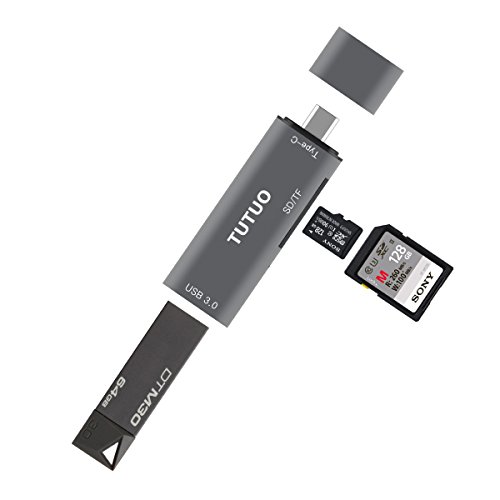 TUTUO Type C Lettore di Schede SD / Micro SD (TF) USB-C a USB-A Adattatore 3.0 OTG Connettore per MacBook Pro, Chromebook Pixel / XL /Pixel C , Nexus 5X / 6P, Huawei P9, Galaxy S8, OnePlus 3,Telefoni Mobili, Computer, Smart TV e altro (Grigio)
