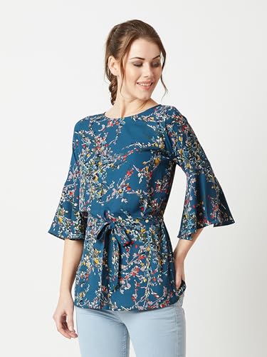 Image of Miss Chase Women's Round Neck Half Sleeves Cotton Lace and Pearl Detailing