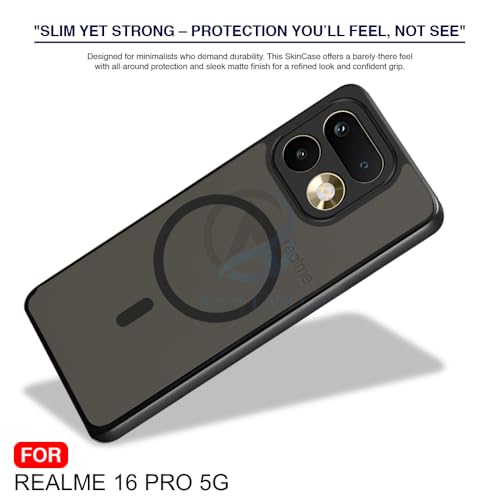 Image of AESTMO Realme 16 Pro Back Cover | 360 Protection | Matte Frosted Hard Back Translucent | Compatible with MagSafe Accessories (MagSafe Matte Hard Black Bumber)