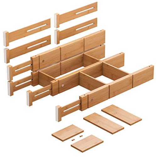 GHWIE Bamboo Drawer Dividers with Inserts, Kitchen Adjustable Drawer