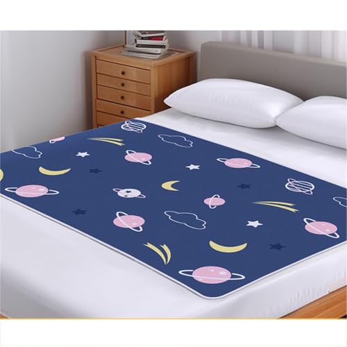 AHUAN Residencia de Ancianos Empapadores Cama Adultos Lavables Reutilizables, a Prueba de Fugas Empapador Protector de Cama Ancianos Mascotas, Transpirables Protector Cama(100x150cm,Planet-Blue)