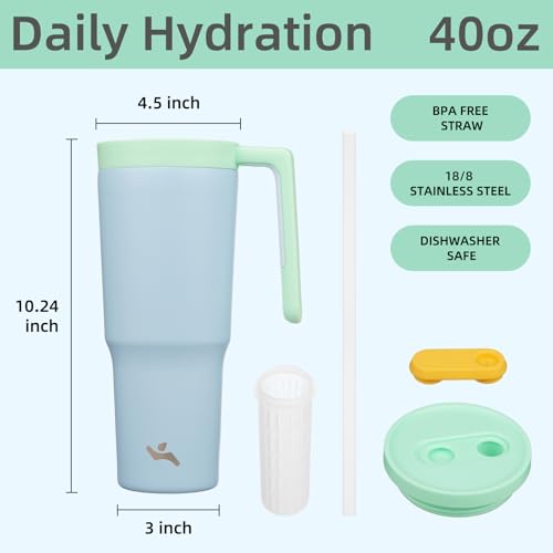 Image of Konokyo 40 oz Tumbler with Handle and Straw, Insulated Water Bottle