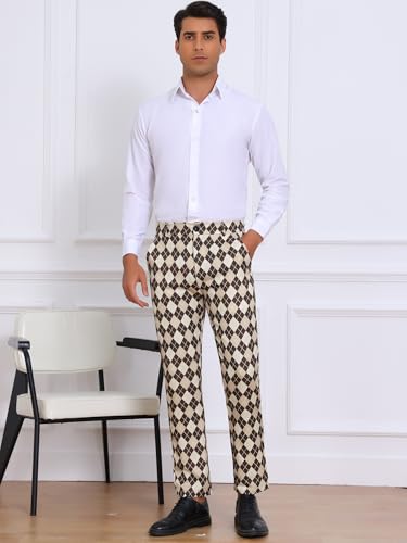 Lars Amadeus Argyle Pattern Pants for Men's Flat Front Retro Trousers Plaid Printed Golf Pants4