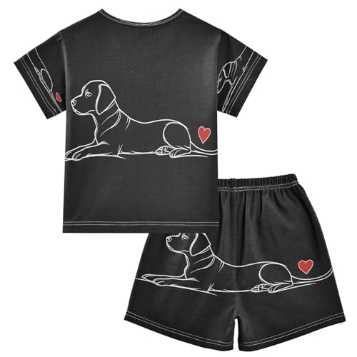 ALAZA Hipster Black Dachshund Dog Pajamas Set Short Sleeve Cotton Sleepwear Summer Pjs 2 Piece 5-14Y2