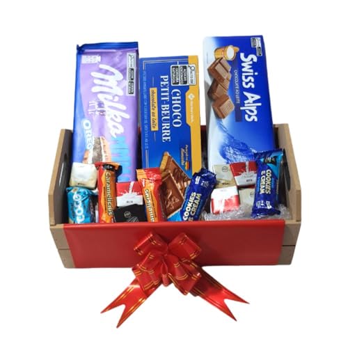 Cesta Premium com Chocolates Importados Gigantes, Biscoito e Bombons