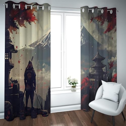 CHERHERART Cortinas Opacas de Estilo japonés para el Dormitorio Famoso Juego de Paneles de Tratamiento de Ventana con Ojal de Vista del Monte Fuji para la Sala de Estar 2xB132xH160