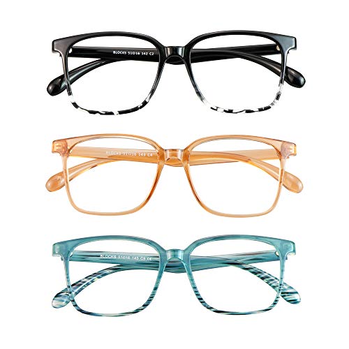 Image of Blue Light Blocking Glasses 3 Pack Square Frame Computer Gaming Reading Glasses Men Women Anti Eyestrain
