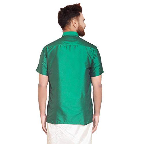 Image of SJS-Men's Half Sleeve Solid Art Silk Shirt