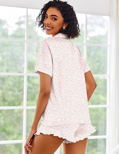 Image of Ekouaer Pajamas Set for Women Short Sleeve Sleepwear Button Down Pjs Lounge Sets Soft Nightwear