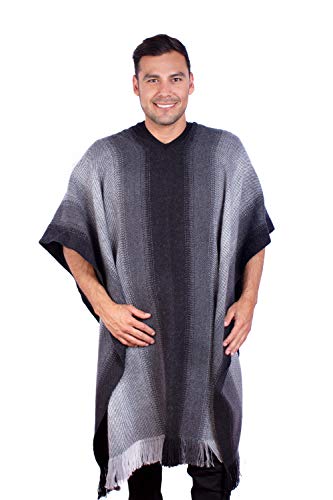 Image of V-Neck Gray Alpaca Poncho for Men - Peruvian Alpaca Wool