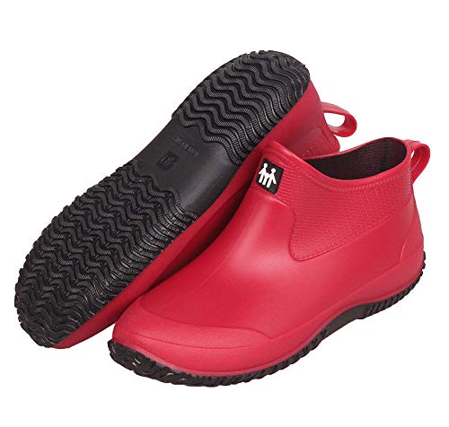 Smajong Rain Boots For Women Waterproof Garden Shoes Men Anti Slip Rubber Ankle Boots Car Wash Shoes Women's Rain Footwear Red Black, 7.5 Women / 6 Men #TOP3
