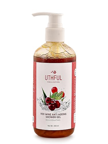 Image of RED WINE ANTI AGEING HERBAL BODY WASH, SHOWER GEL | For Men & Women | Rejuvenating, Moisturizing Body Wash, Shower Gel with Red Grapes Extract, Aloevera & Glycerine | Radiant Younger looking Skin, Rich & Warming Fragrance, Pure & Natural Body Wash | Suitable for All Skin types, 300 ML|