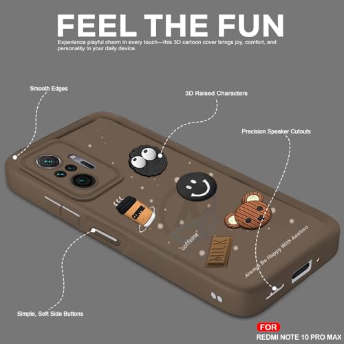 Image of AESTMO Back Case Cover for Redmi Note 10 Pro /Pro Max Cover | Cute Fun Cartoon | Coffee Silicone Case | Full Body Protection | Camera Protection Back Cover for Redmi Note 10 Pro /Pro Max (Brown)
