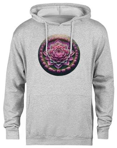 Pull à capuche gris unisexe avec motif lotus élégant