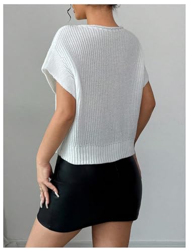 MakeMeChic Women's Bow Rhinestone Crew Neck Sweater Vest Cap Sleeve Knit Sweaters2