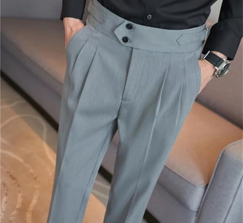 Men Solid Color Straight High Waist Suit Pants Casual Business Formal Wedding Party Trousers3