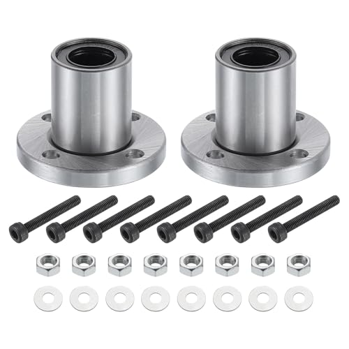 QUARKZMAN LMF13UU Linear Kugellager 14mm Bohrung 23mm OD 32mm Länge Runde Flansch vernickelt mit Schrauben für CNC Maschine 3D Drucker 2 Stück