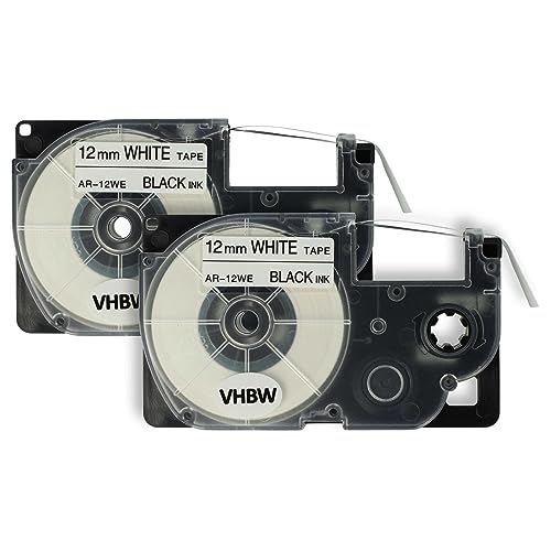 2 x Kassette Patronen Schriftband 12mm kompatibel mit Casio KL-60 KL-7000 KL-70E KL-7400 KL-750E KL-780 Ersatz für Casio XR-12WE1 XR-12WE