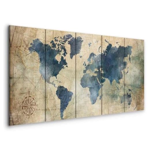 murando Impression sur Toile intissee Carte du Monde 225x90 cm Tableau 5 Parties Tableaux Decoration Murale Photo Image Artistique Photographie Graphique Rose Karte Nautisch k-A-0415-b-m