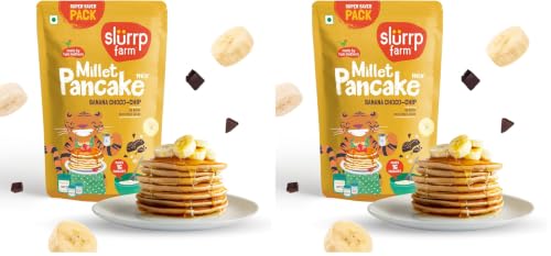 Image of Slurrp Farm NO MAIDA Instant Breakfast Millet Pancake Mix Family Size Pack, Banana Choco-Chip, Natural And Healthy Food, 300g (Pack of 2)