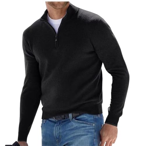 Men's Quarter Zip Sweater Mock Neck Fall Winter Casual Long Sleeve Pullover Ribbed Knit Polo Sweaters Bottom Tops