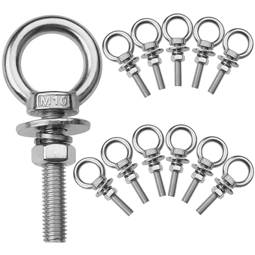 Image of 12 Pack M10 Stainless Steel Eye Bolts with Nuts,3 /8 inch x 2 inch Eye Bolts