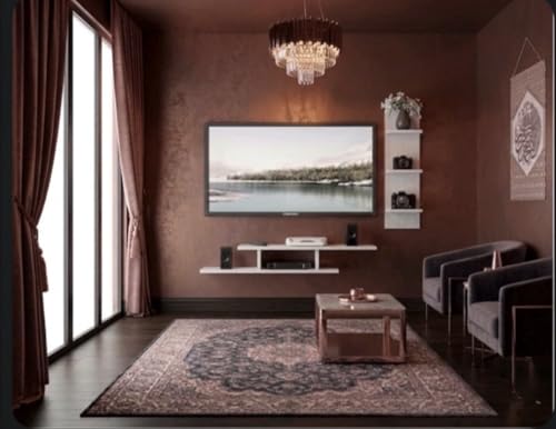 Image of 48 Inches Tailed Broad Base Tv Cabinet Floating Shelves for Wall Set,Wall Mounted Shelf for Living Room, Bedroom, Outdoor,Gallery,Stairs (Russian White)