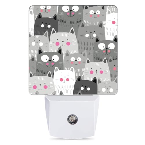 Image of Gray Cartoon Cat Night Light Plug in Wall Lamp Smart Dusk to Dawn Sensor for Home Decorative, Kids Room Bedroom Bathroom Kitchen Hallway Gifts