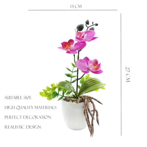 Image of KARP Artificial Potted Plants, 27Cm Height Mini Faux Orchid Flowers Plant with White Ceramic Pots Home Decor, Indoor Artificial Ornamental Plants for Living Room, Office Desk & Bathroom, Decorative