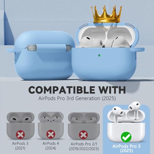 Image of Ljusmicker for AirPods Pro 3 Case 2025 with Cleaner Kit,Soft Silicone Protective Cover for Apple AirPods Pro 3rd Generation Cases for Women Men,for AirPod Pro 3 Cover with Keychain-Magnetic Sky Blue