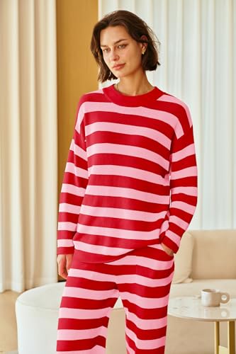 Image of SENSERISE Womens Striped Set Sweater Lounge Sets