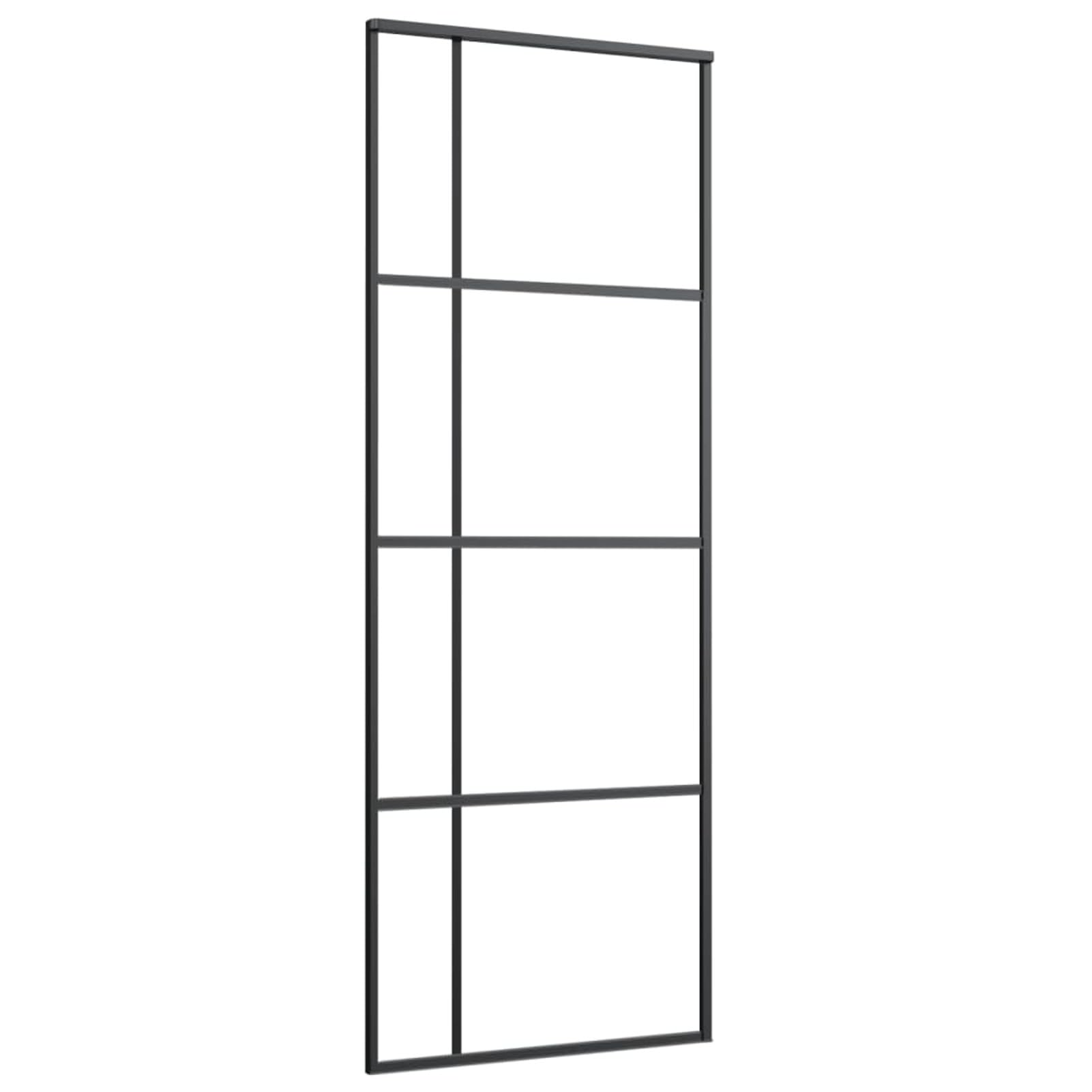 Gecheer Puerta Corredera de Vidrio ESG y Aluminio, Negro y Transparente, 76x205 cm, Puerta para Interior
