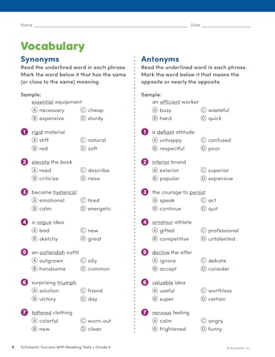 Scholastic Success With Reading Tests, Grade 6 (Scholastic Success; Grade 6)