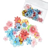 YOcity 70Pcs Edible Flowers Cake Toppers Cupcake Topper Luau Hawaii Flowers Wafer Paper Flower Cake Decorations for Wedding Birthday Baby Shower Party Supplies Mixed Size & Colour