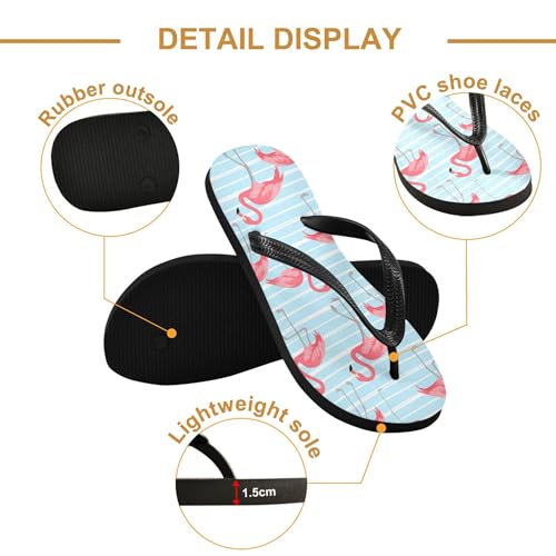 Burbuja Flamingo on Blue Stripes Flip Flops for Women Men, Soft Thong Sandals Rubber Slippers for Pool Beach Essentials3