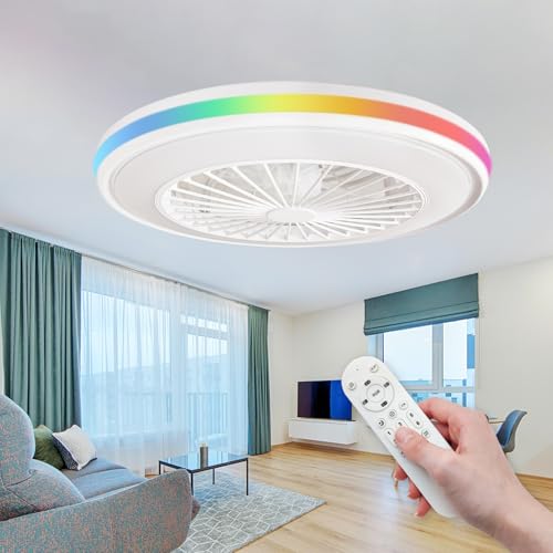 LED ATOMANT Pack 2x Lampara Ventilador Techo con Luz Led, 22W,Ø 50cm, CCT + RGB, 2300LM, Motor DC 30W 6 Velocidades Silencioso y Bajo Consumo, Modo Verano Invierno, Con Mando