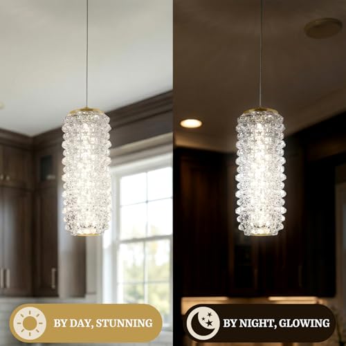NOPAARD Crystal Pendant Lights for Kitchen Island, Modern Glass Chandelier Lights Fixture, 6000K LED Cold White Hanging Lighting, ETL, Adjustable Height for Dining Room Bedroom (Gold 1-Light) by NOPAARD - Used condition - Image 6