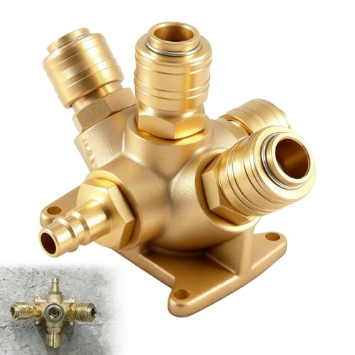 Druckluftverteiler Wanddose, Druckluft Verteiler Messing, 5 Druckluft Kupplungen mit 4 X 1/2" Kupplungsdosen und 1 x 1/2" Stecknippel, NW 7,2 Luftweiche