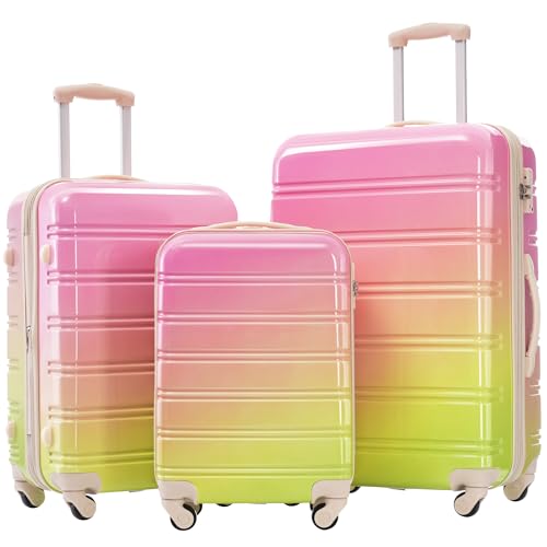 HABITRIO 3 Piece Luggage Sets, Hardshell Gradient Color Expandable Suitcase, with Spinner Wheels and TSA Lock, Lightweight and durable, 20