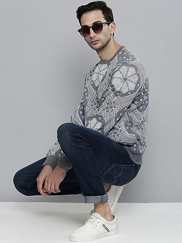 Image of The Indian Garage Co Men Regular Fit Floral Crew Neck Overhead Sweatshirt