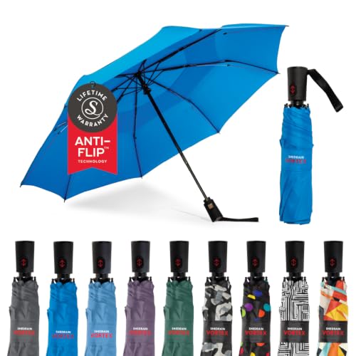 ShedRain Ocean Compact Umbrella Foldable 43 Arc One-Hand Operation 75 mph Wind Resistance