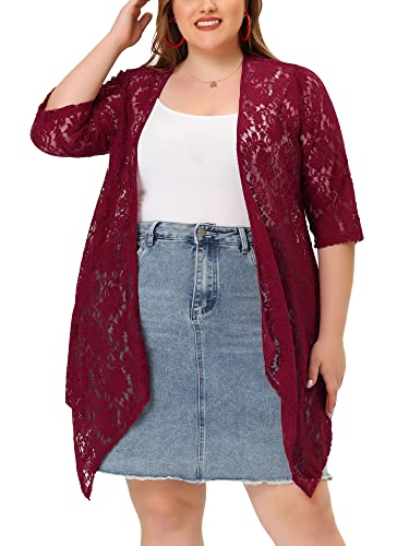 Image of Agnes Orinda Plus Size Cardigans for Women Open Front 3 /4 Sleeves Crochet Cover Ups Jackets 2024