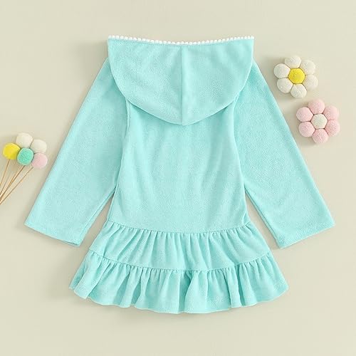 Image of Girls Terry Cloth Swim Cover Up Zip Up Hooded Bathing Suit Coverup Wraps Rufled Kids Pool Beach Robe Cover-Up Dress