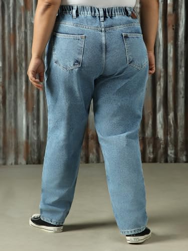 Image of High Star Women Cotton Washed Mom Fit Casual High-Rise Jeans