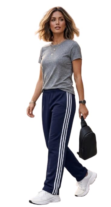 Women's Track Pants with Side Stripe, Casual Athletic Lower, Elastic Waist, Navy, Black, Grey, Dark Grey-picture-12