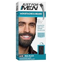 Just for men Moustache & Beard, Beard Dye For Grey Hair With Brush Included, Eliminates Grey For A Thicker & Fuller Look - Colour: Real Black, M-55, 2 Count (Pack of 1)